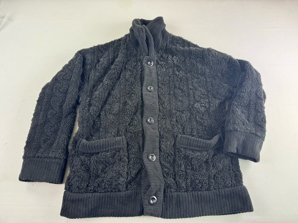 Mens XXL Gray Sherpa Fleece Hooded Cardigan Jacket Button Front Cozy
